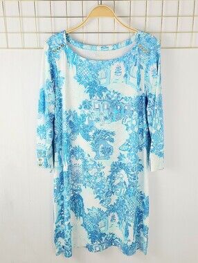 marquette crochet shift dress Lilly Pulitzer Womens S Marquette Shift Dress Blue Ombre Tassel Crochet